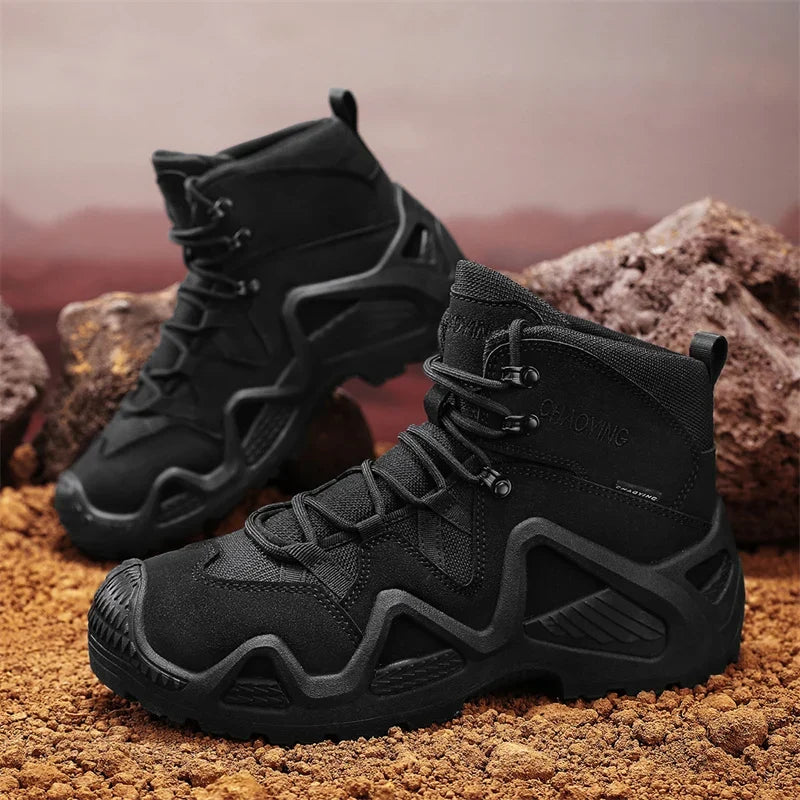 Waterproof tactical mid-ankle boot with breathable mesh lining