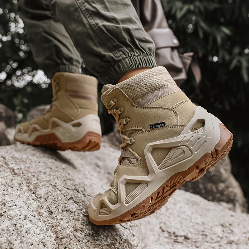 Waterproof tactical mid-ankle boot with breathable mesh lining