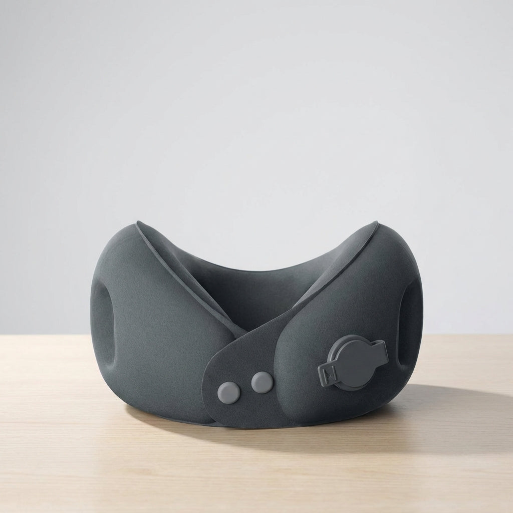 Inflatable travel neck pillow with ergonomic support and compact carry case