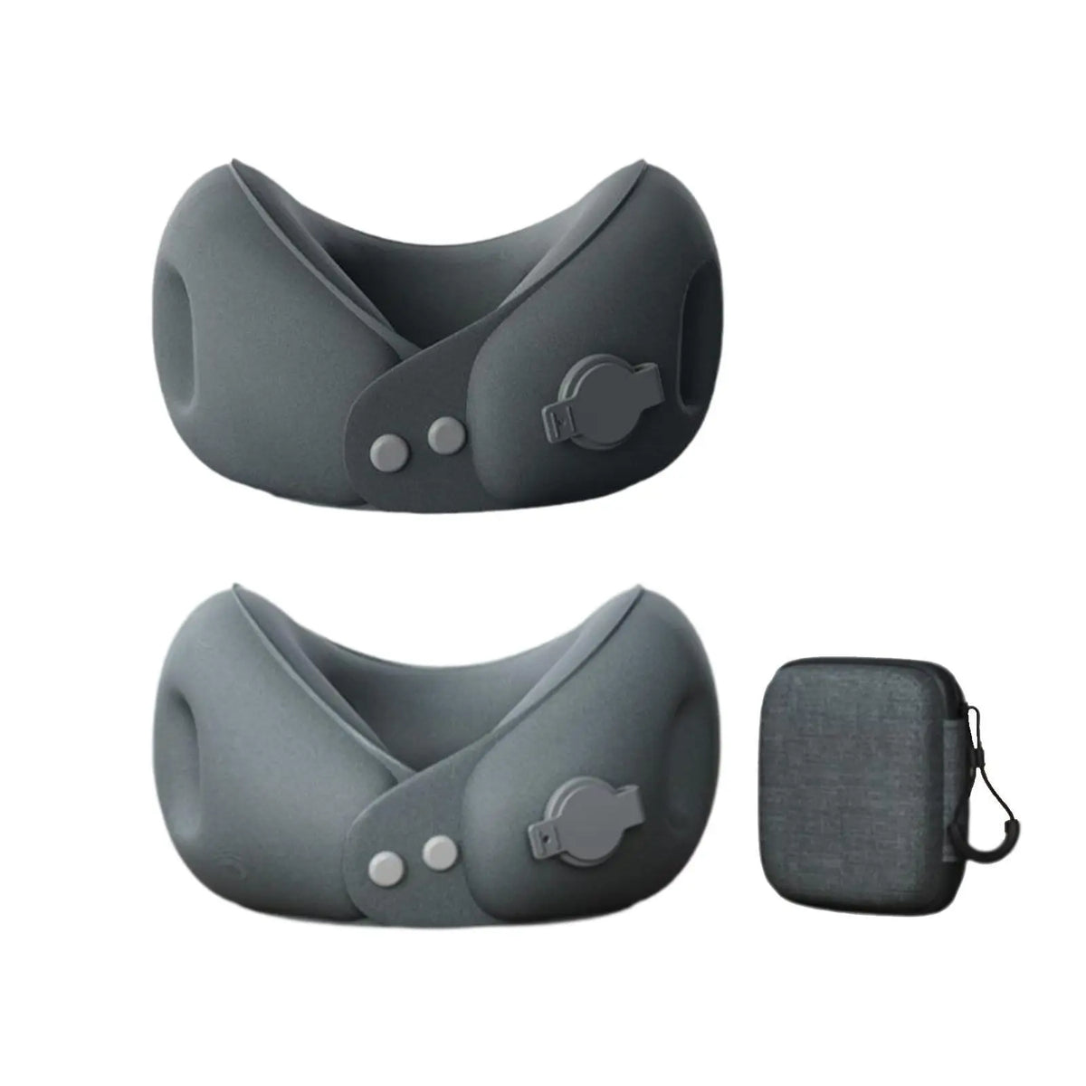 Inflatable travel neck pillow with ergonomic support and compact carry case