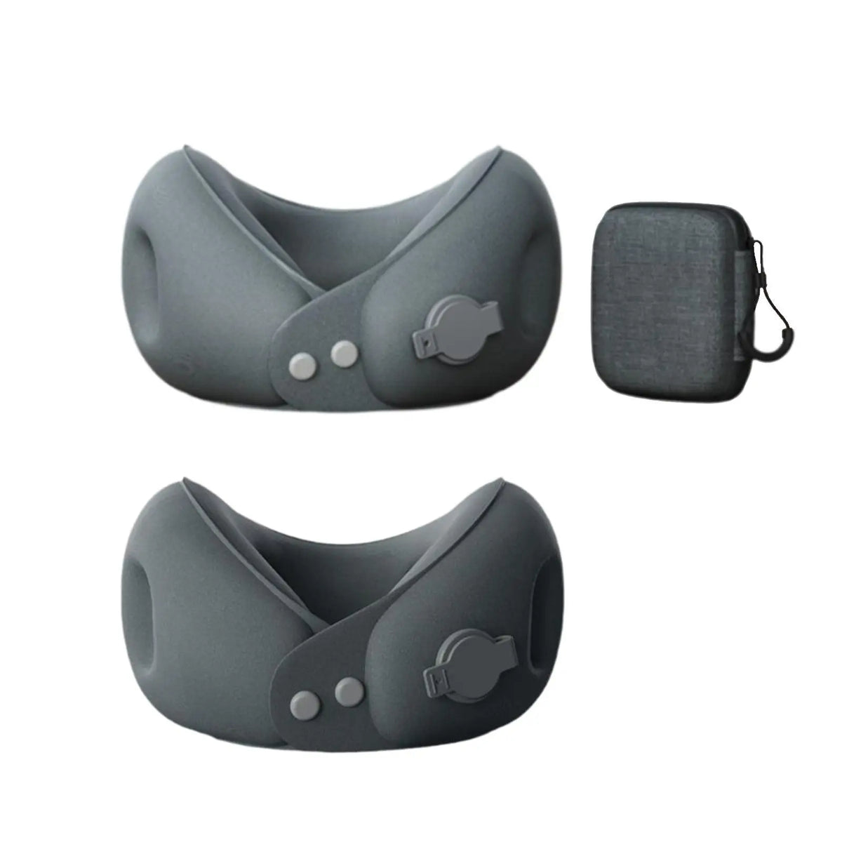 Inflatable travel neck pillow with ergonomic support and compact carry case