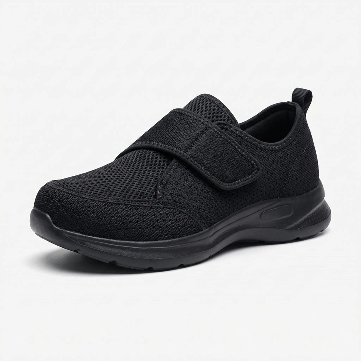 Wide fit orthopedic shoe with adjustable hook-and-loop strap