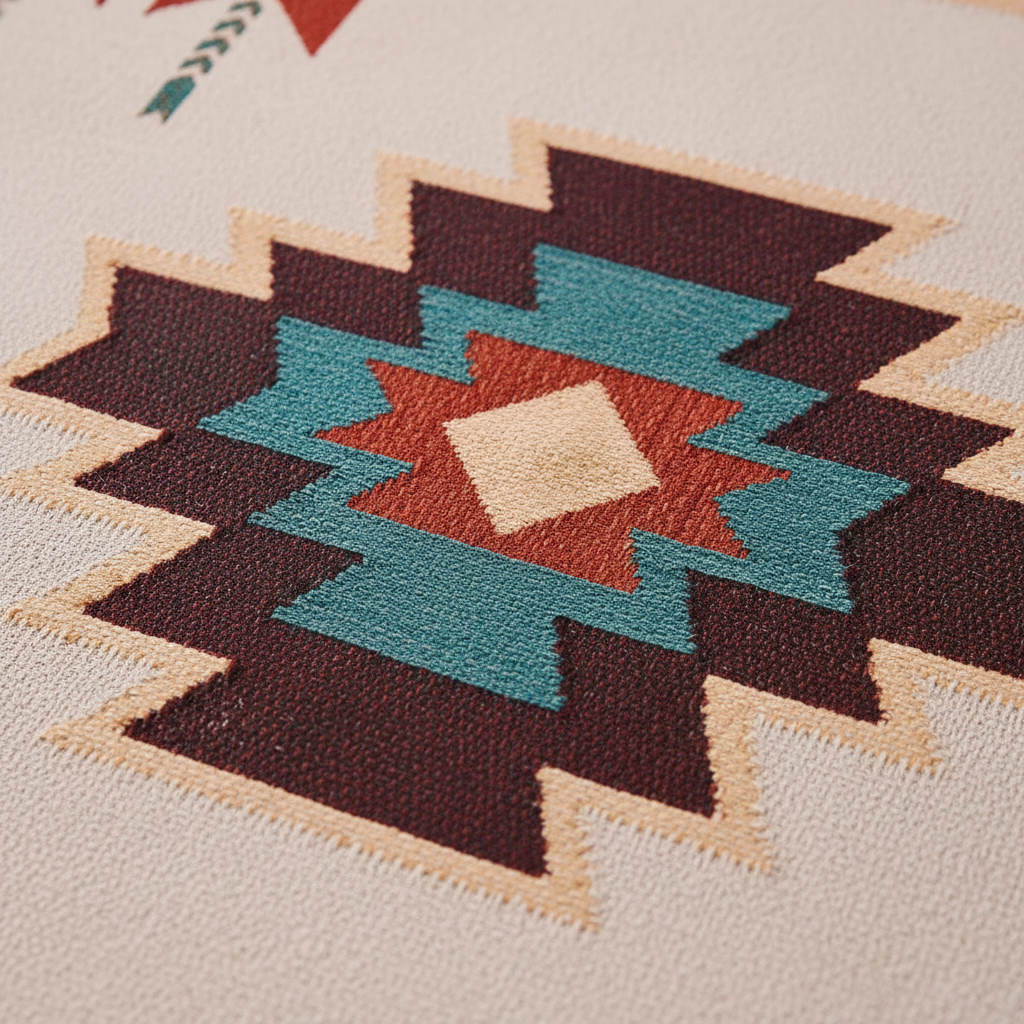 Oversized throw blanket with bold geometric Southwestern design and fringe edges