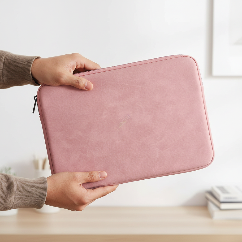 Shockproof laptop sleeve with water-resistant PU exterior and padded interior