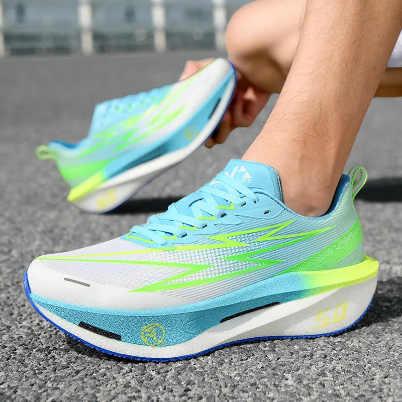 Running shoe with breathable mesh upper and cushioned sole