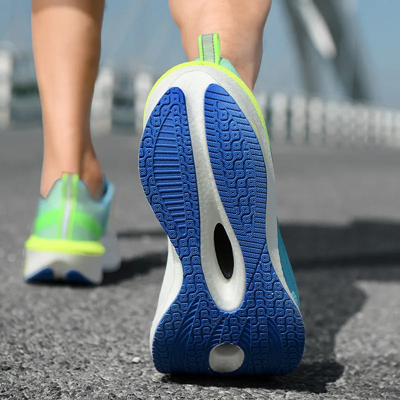 Running shoe with breathable mesh upper and cushioned sole