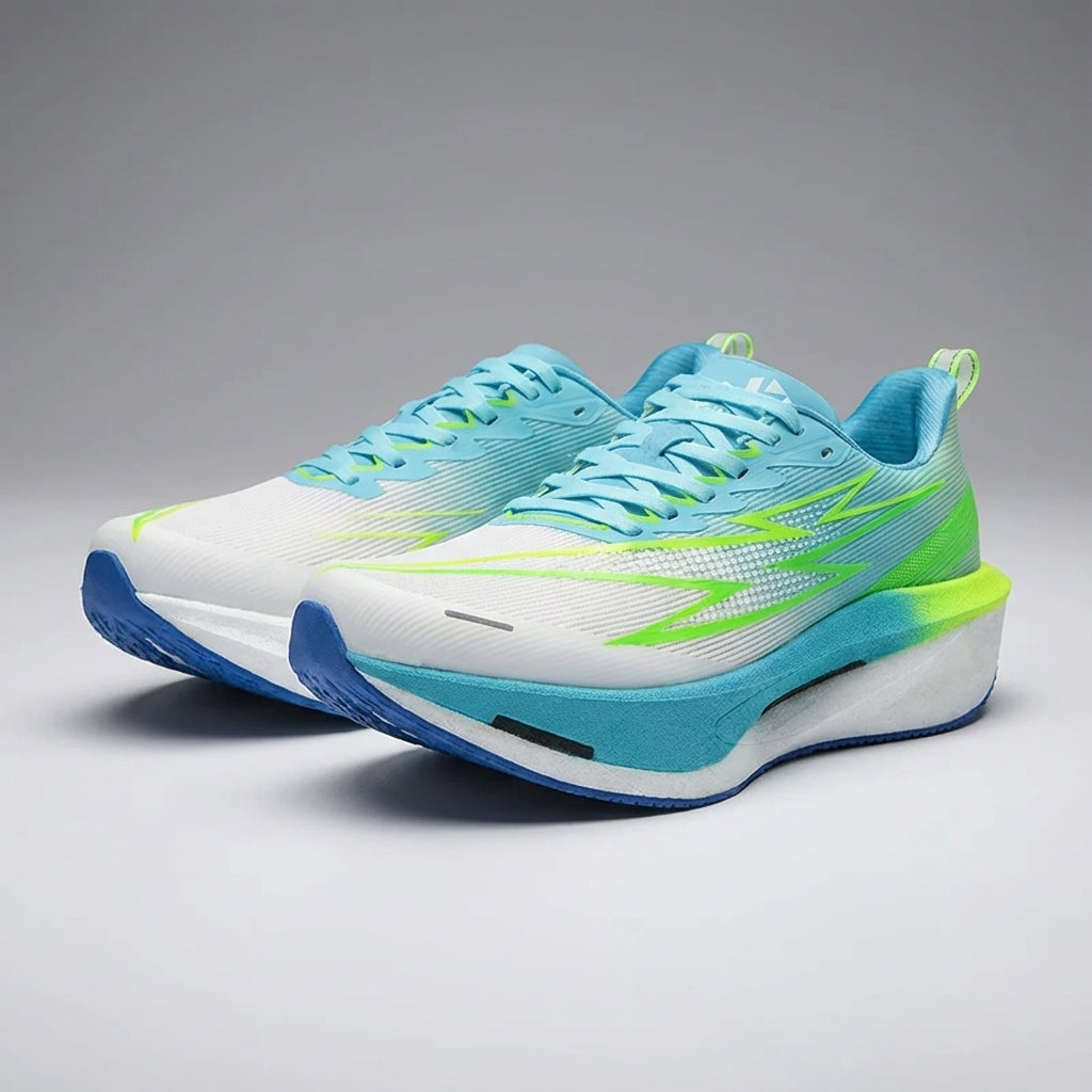 Running shoe with breathable mesh upper and cushioned sole