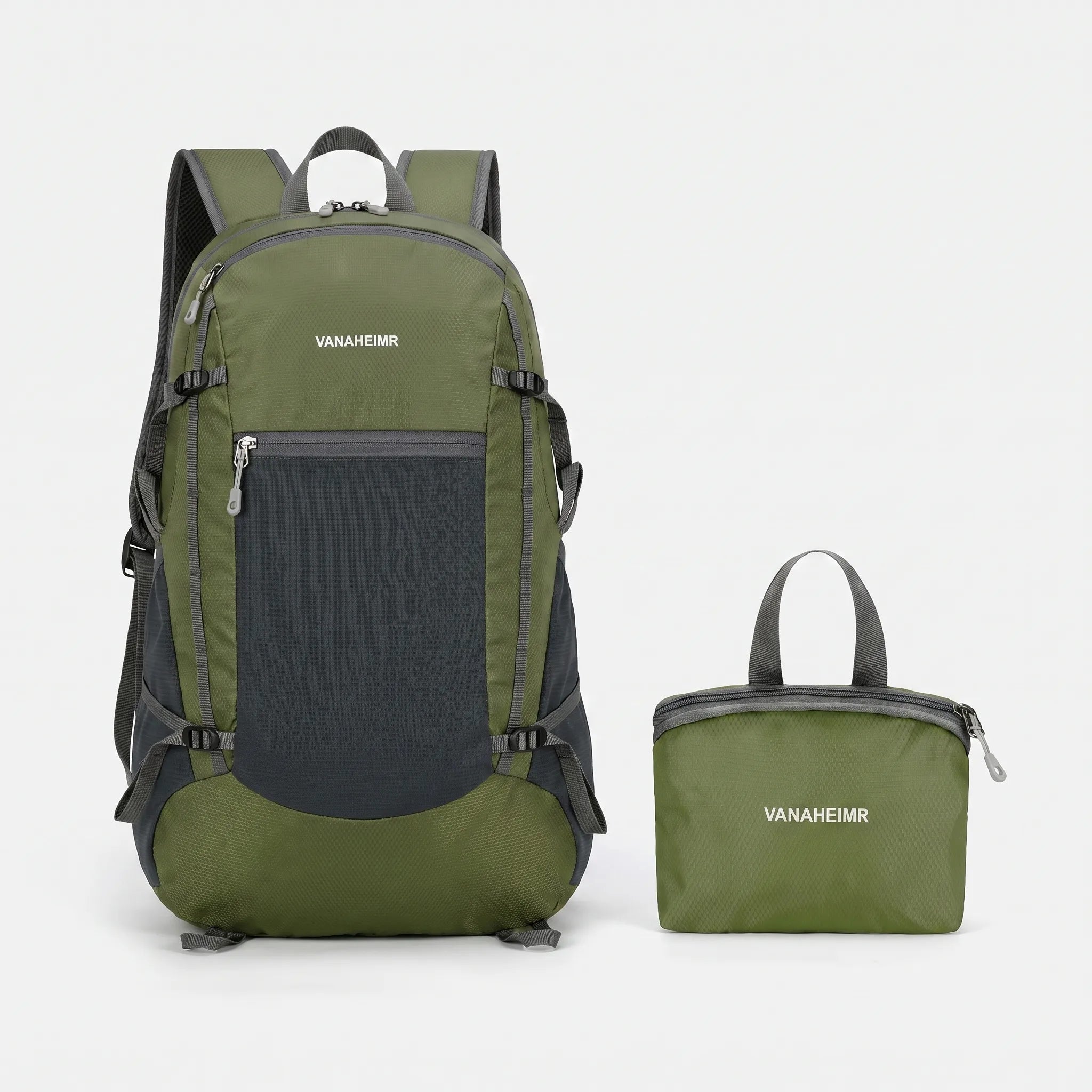 Foldable daypack with water-repellent exterior and adjustable shoulder straps