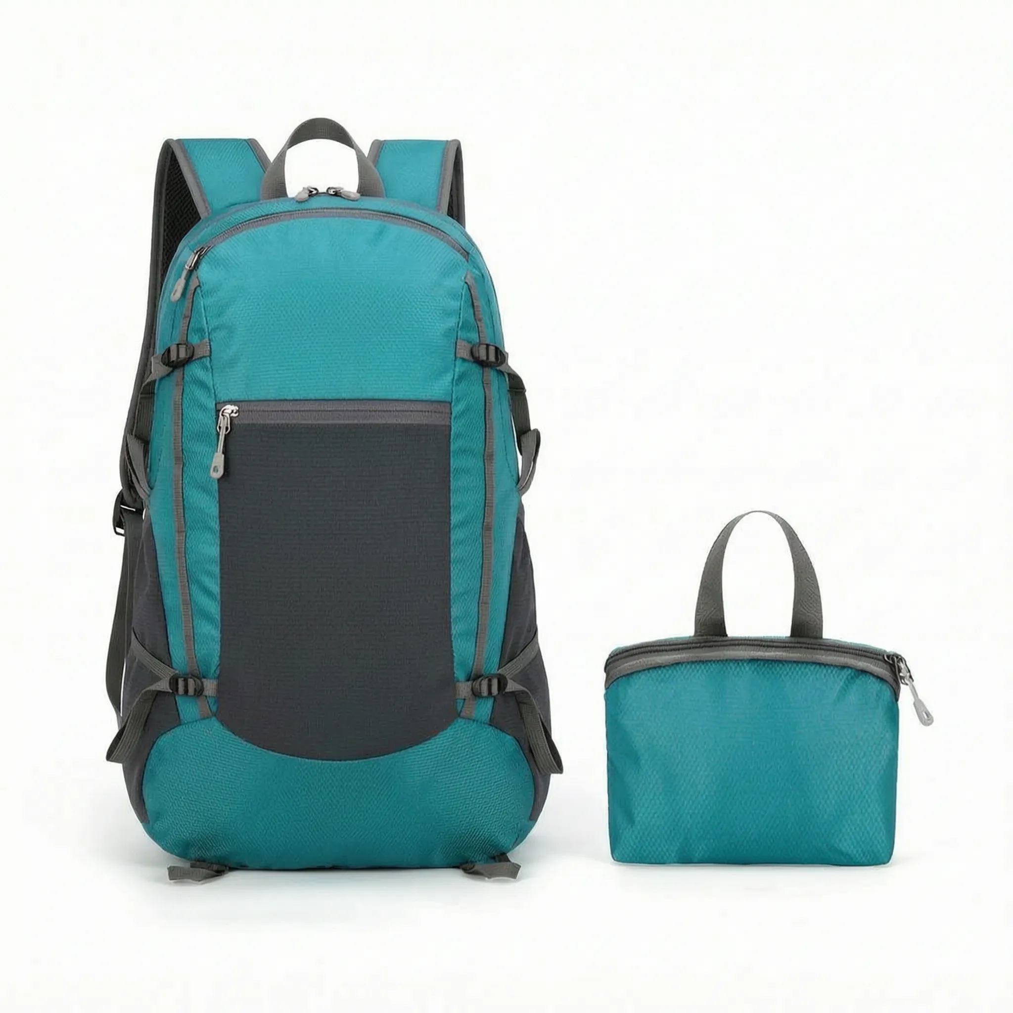 Foldable daypack with water-repellent exterior and adjustable shoulder straps