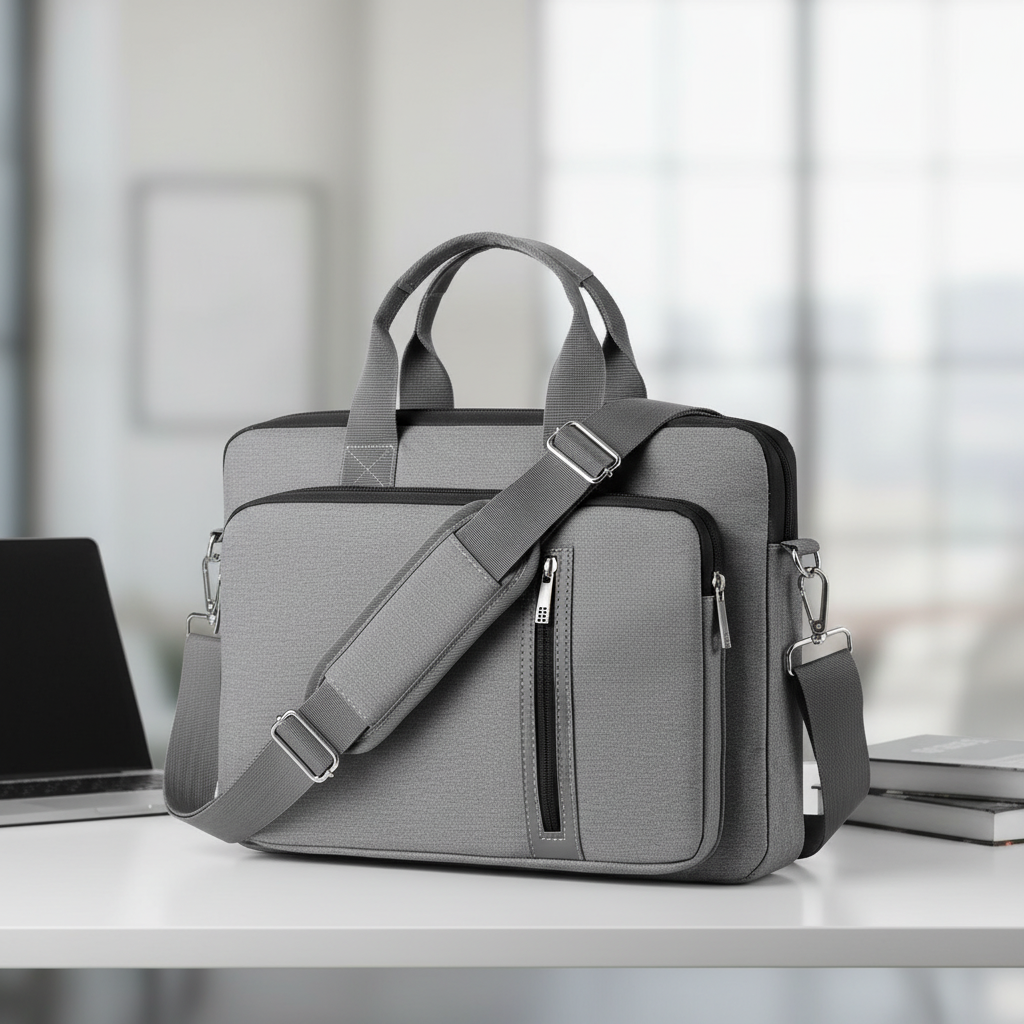 Crossbody sling laptop sleeve with padded nylon protection and detachable shoulder strap