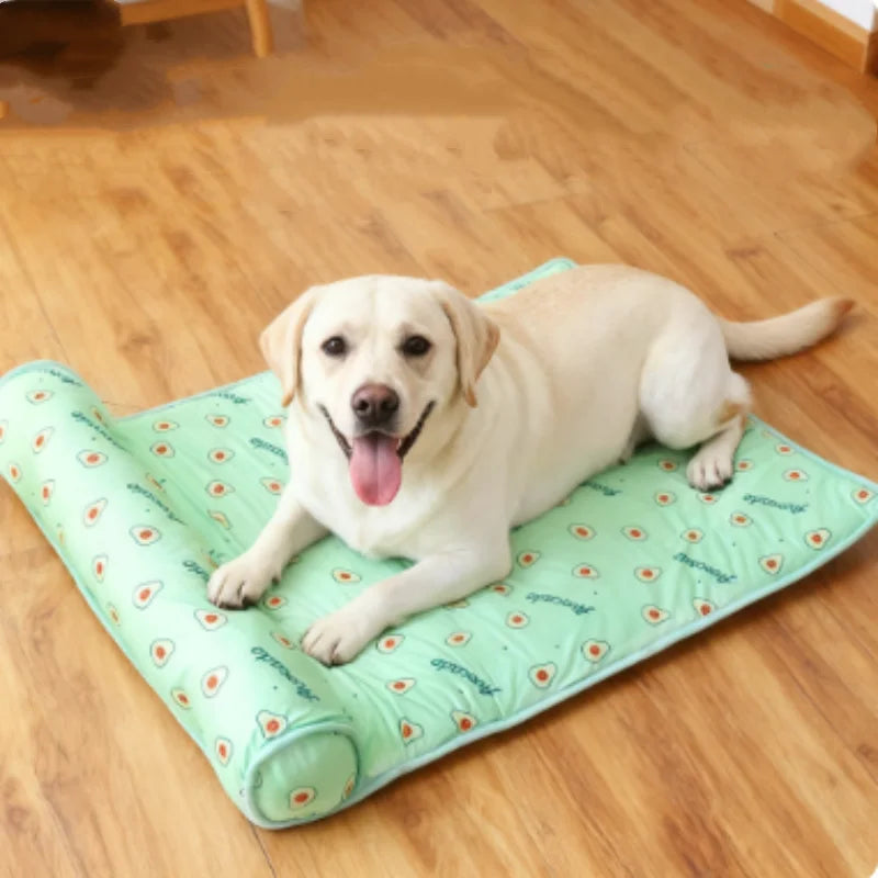 Breathable pet cooling mat with flat design and bolster headrest