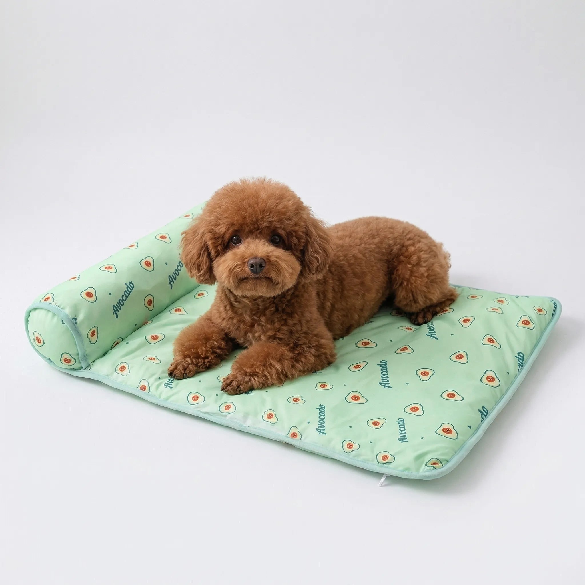 Breathable pet cooling mat with flat design and bolster headrest