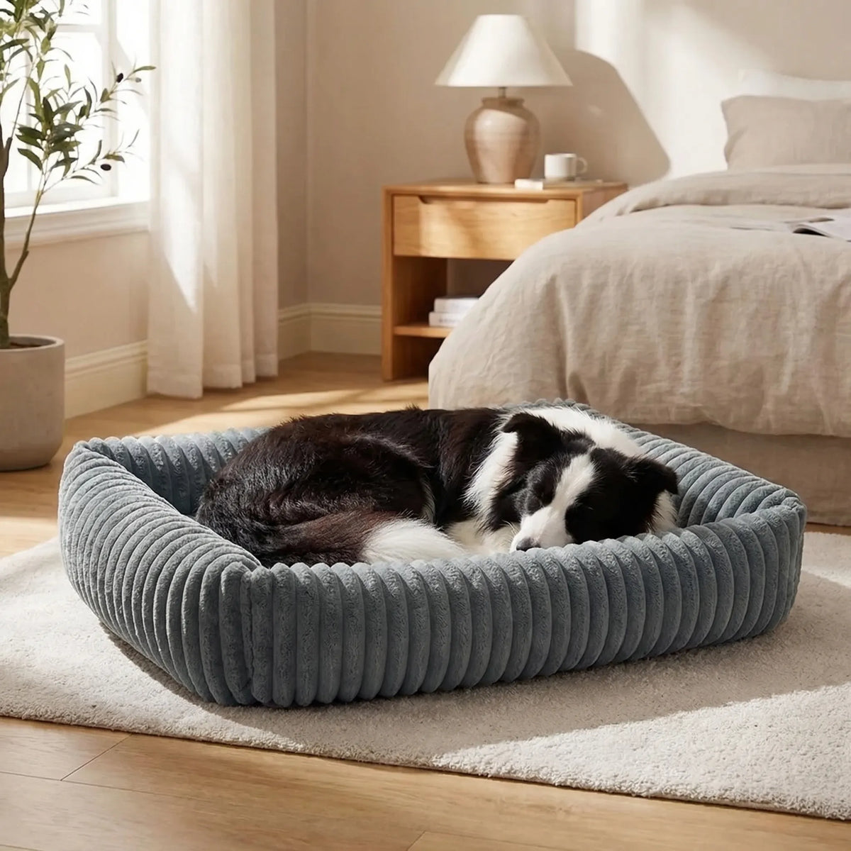 Orthopedic plush dog bed with raised sides for large dogs