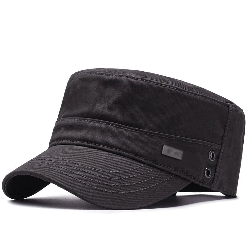 Men's flat top baseball cap with structured peaked brim