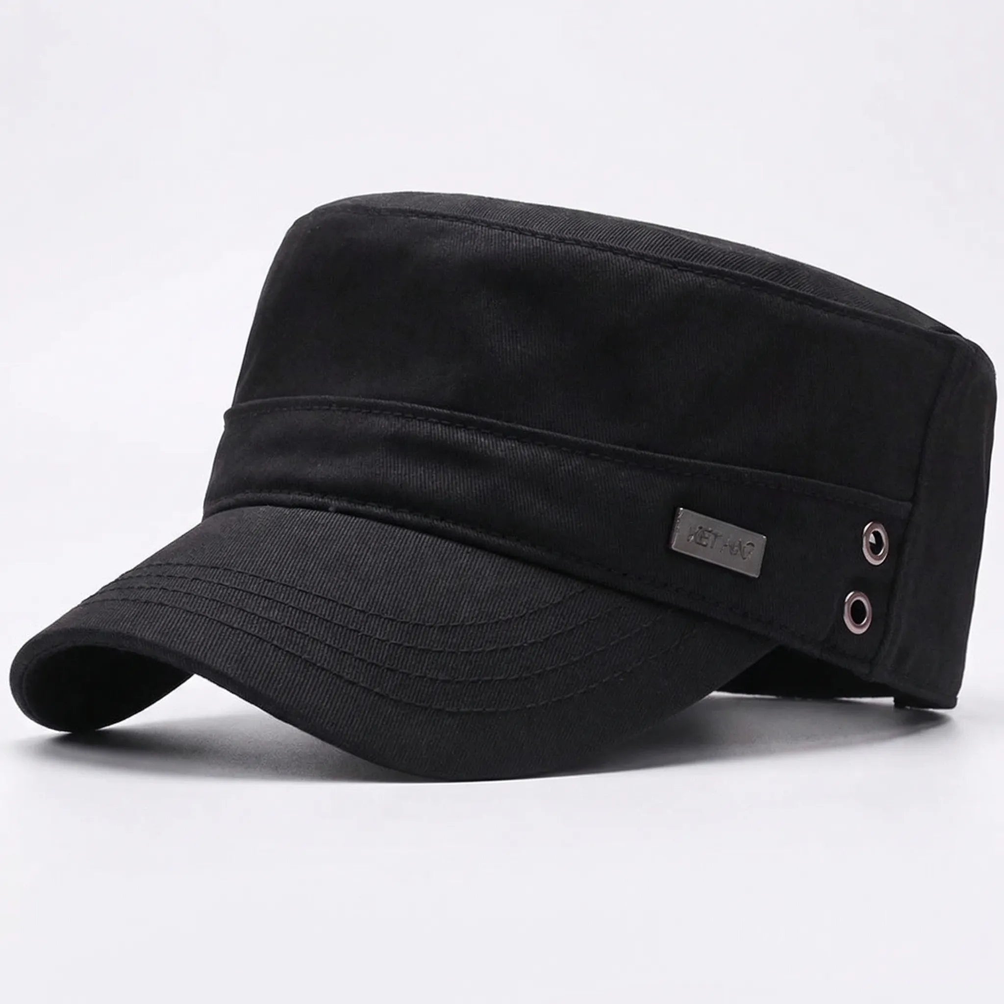 Men's flat top baseball cap with structured peaked brim