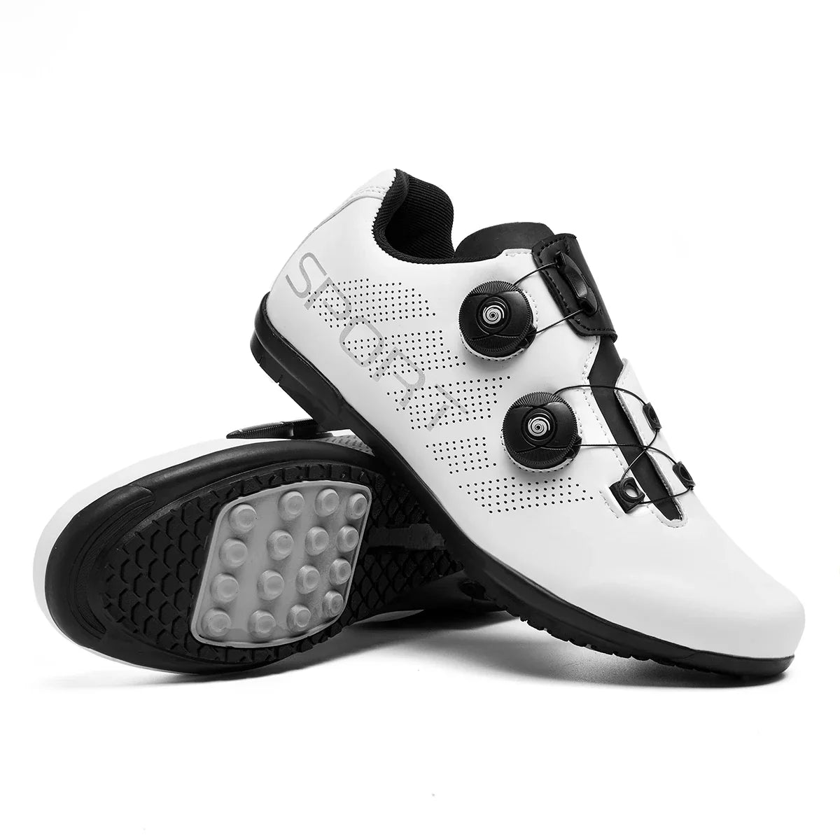 Flat pedal cycling shoe with dual dial closure and breathable upper