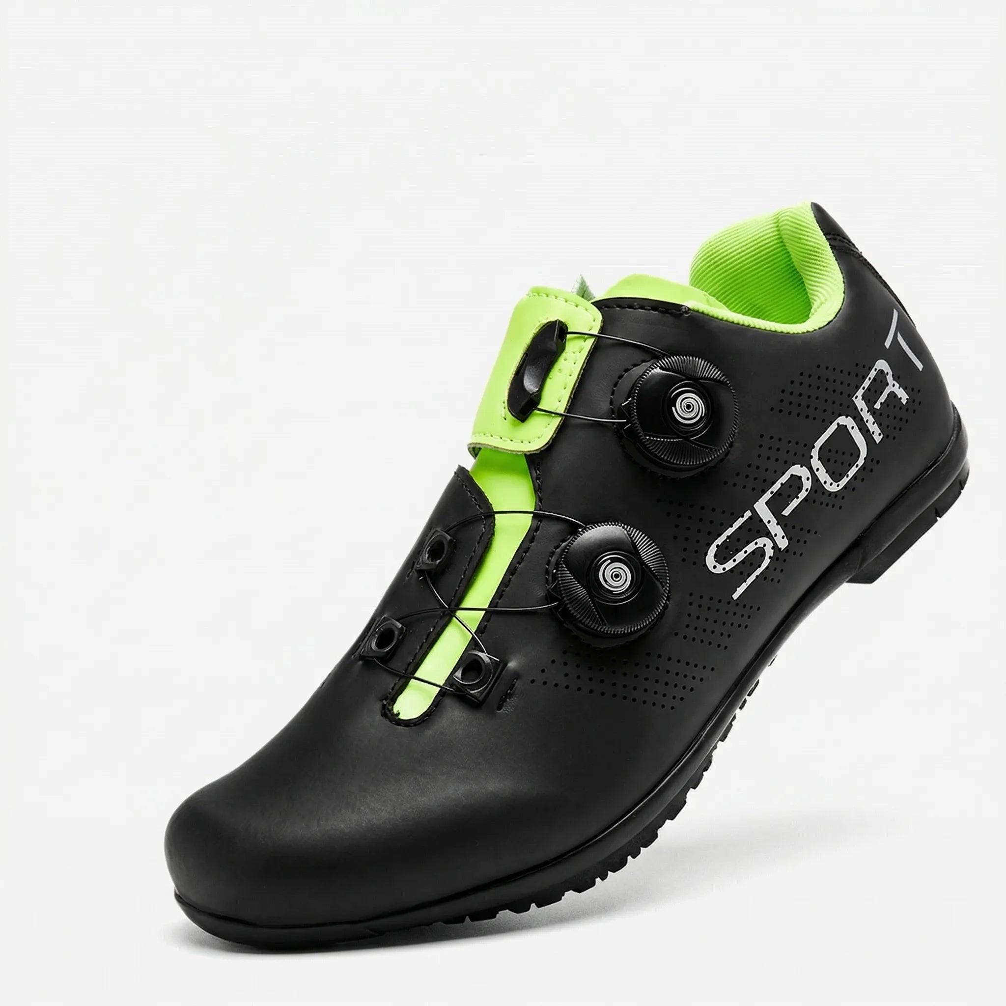 Flat pedal cycling shoe with dual dial closure and breathable upper