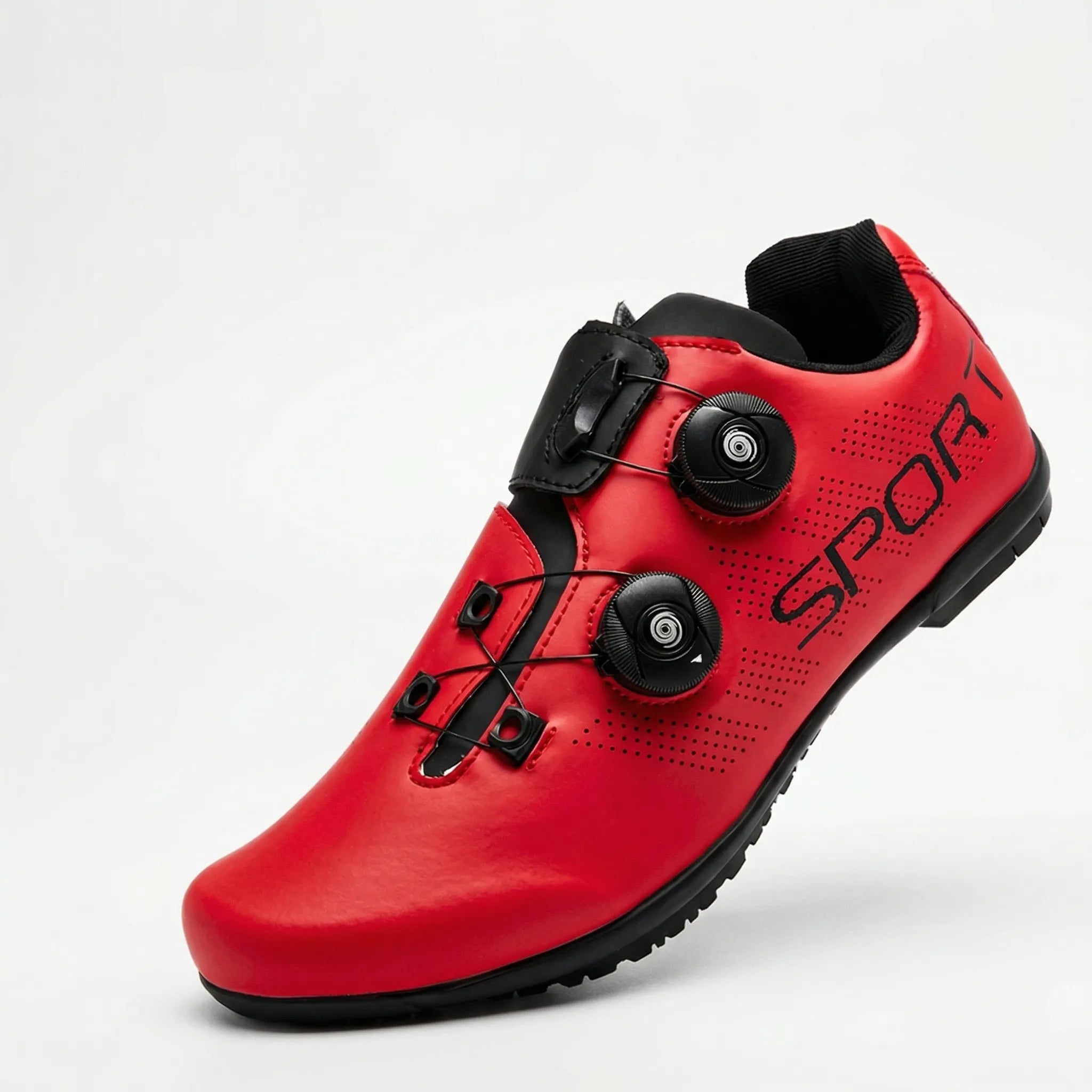 Flat pedal cycling shoe with dual dial closure and breathable upper