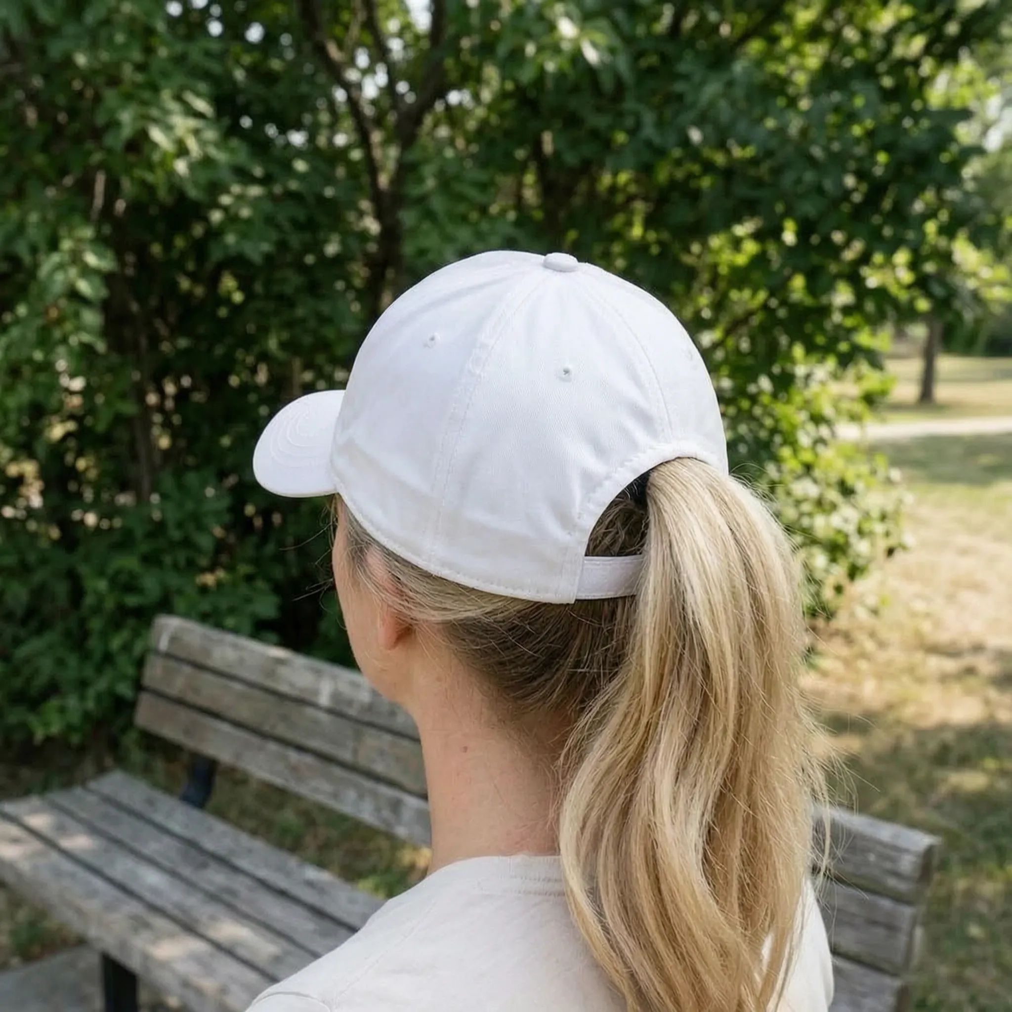 Women's ponytail baseball cap with breathable mesh back panel