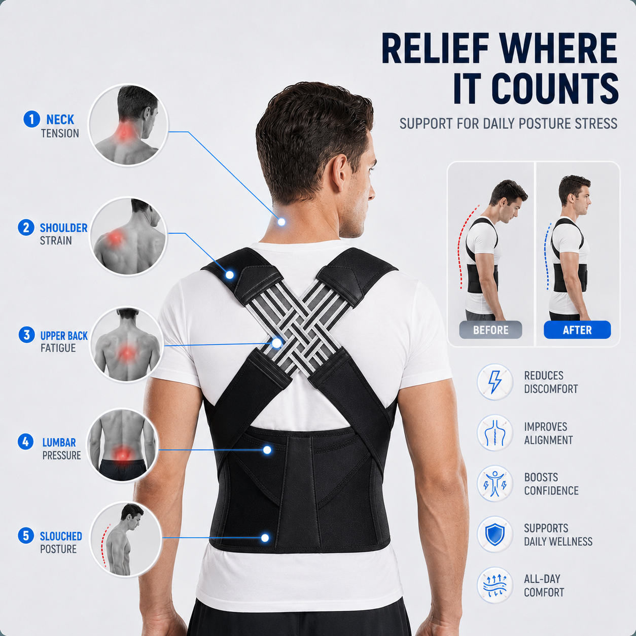Celrien | PostuForm Adjustable Full Back Brace