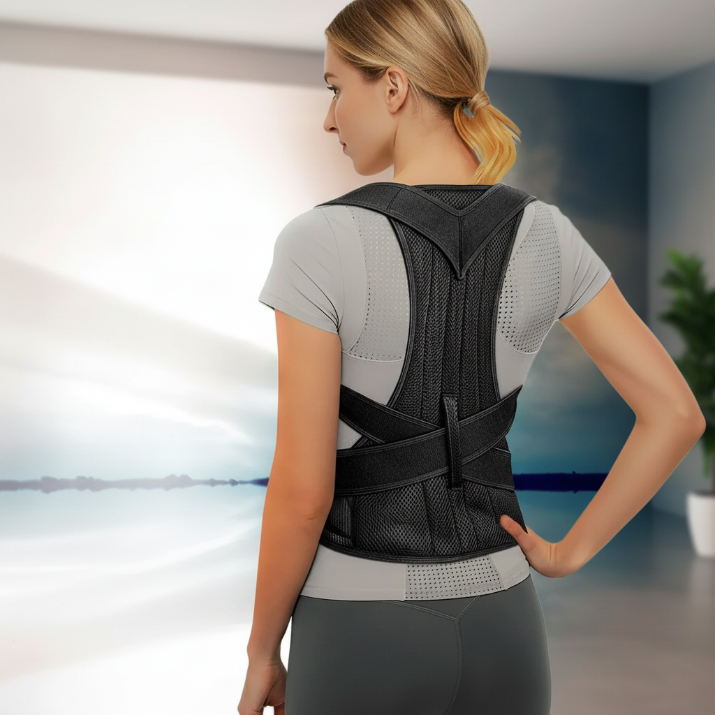 Adjustable posture vest with breathable mesh for back support