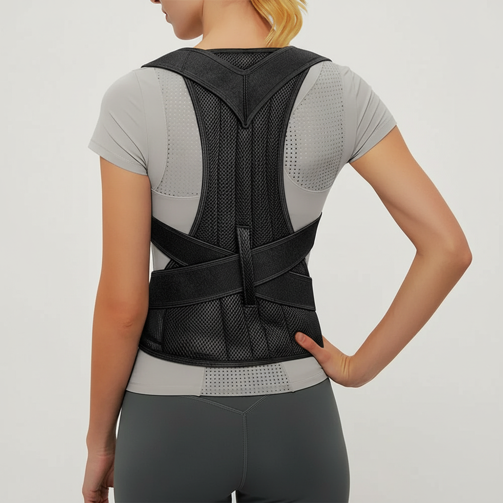 Adjustable posture vest with breathable mesh for back support