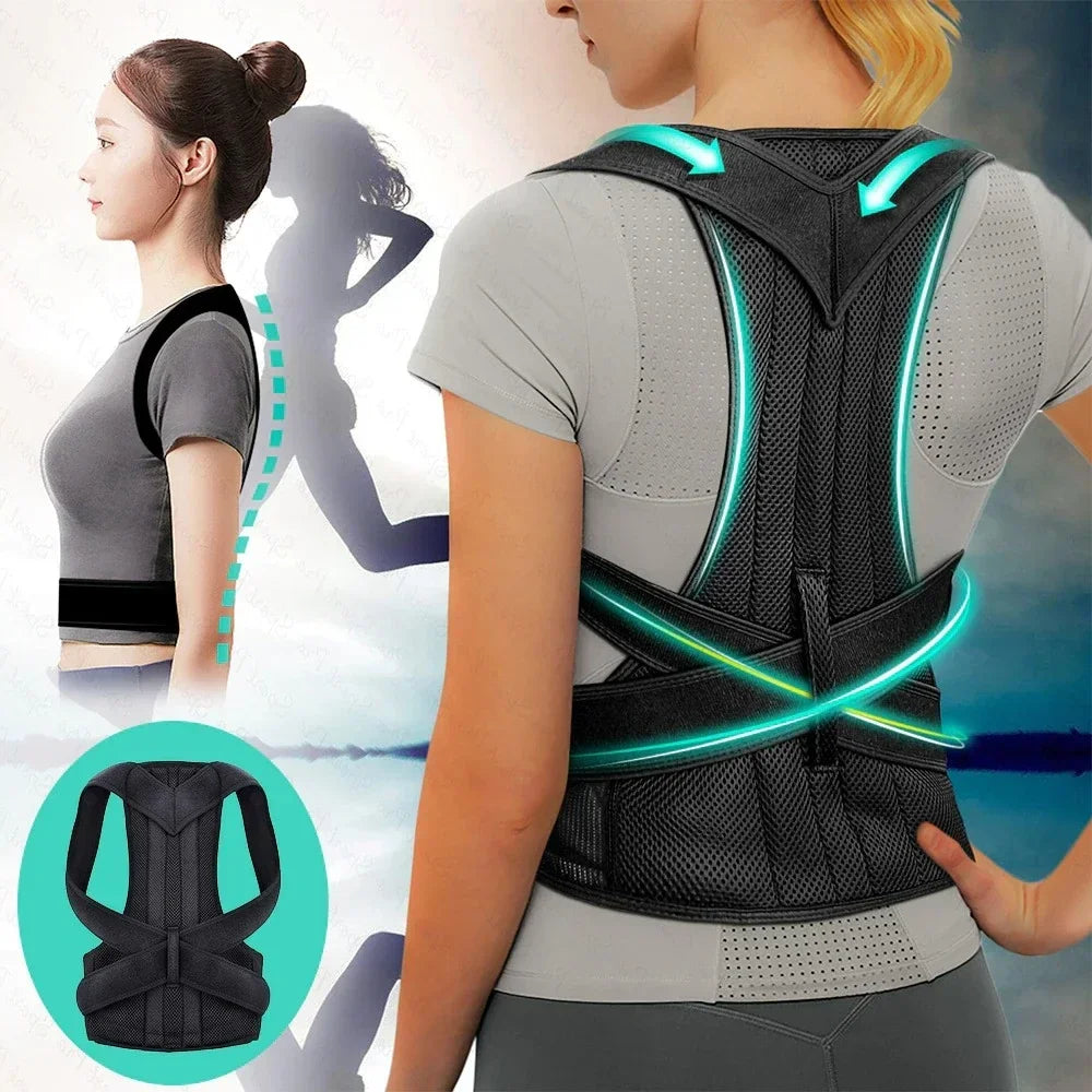 Adjustable posture vest with breathable mesh for back support