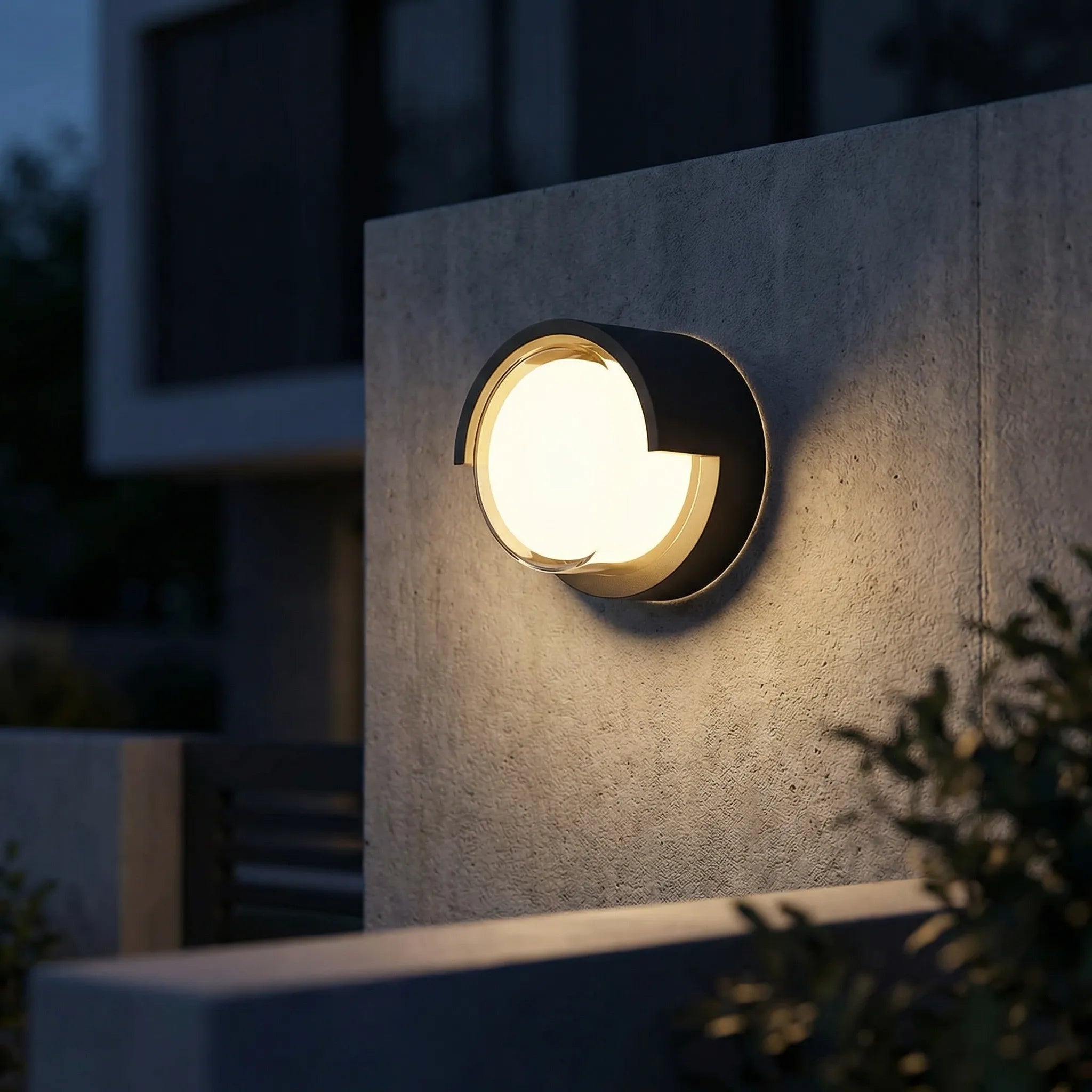 Round LED wall light with warm and cool white options for indoor and outdoor use
