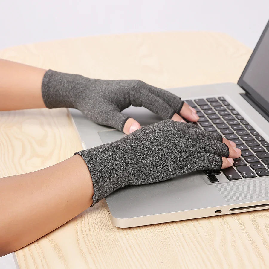 Half finger compression glove with wrist support for arthritis relief