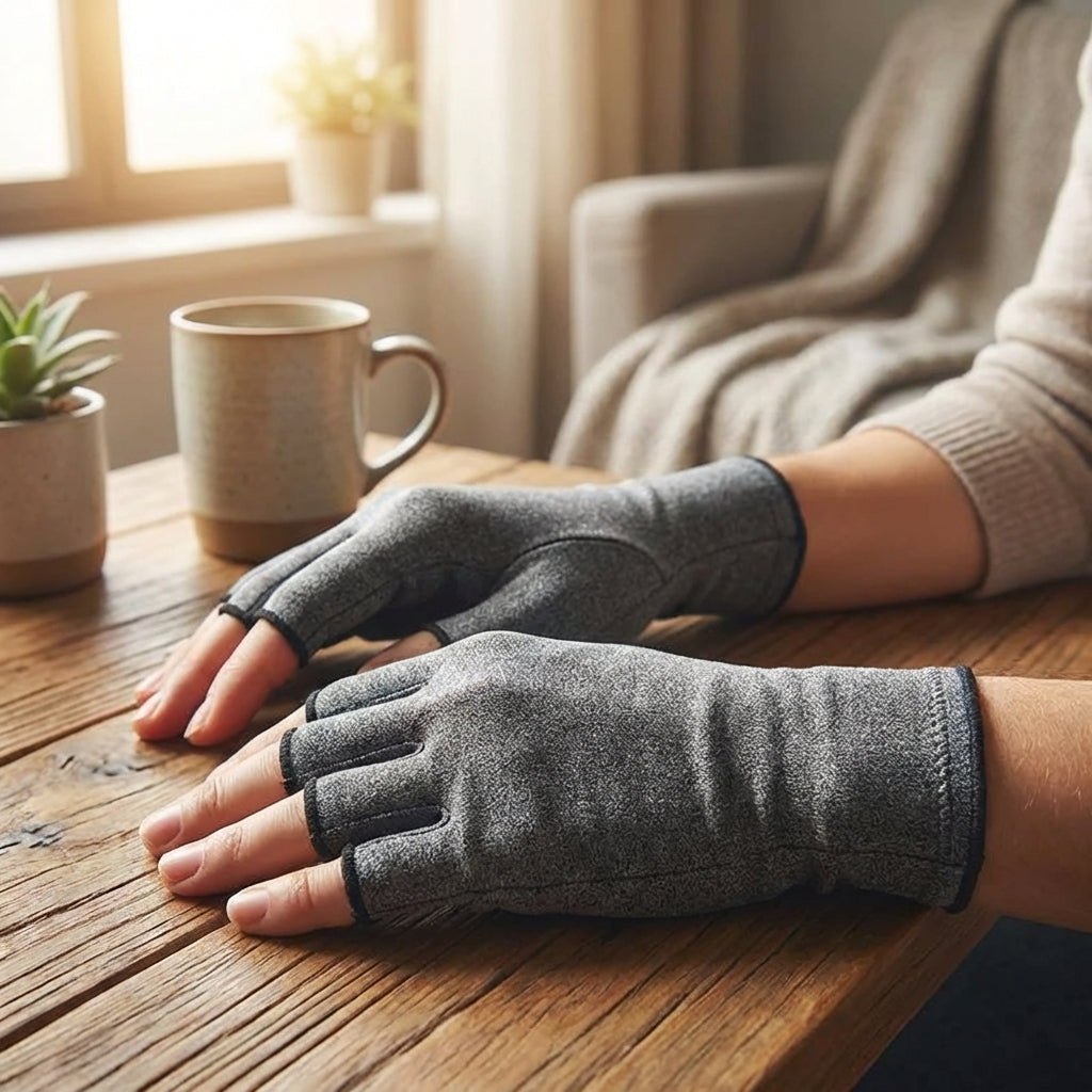 Half finger compression glove with wrist support for arthritis relief