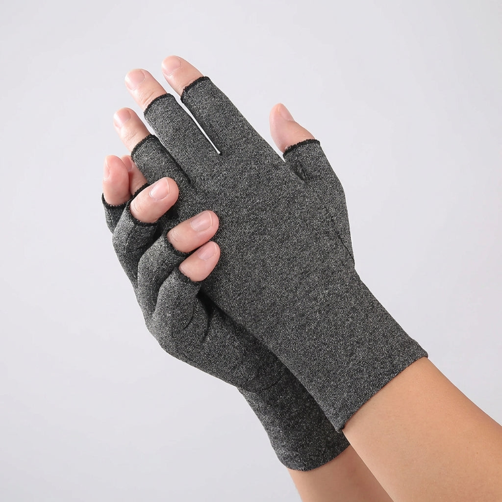 Half finger compression glove with wrist support for arthritis relief