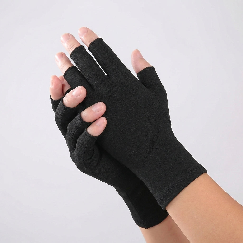 Half finger compression glove with wrist support for arthritis relief