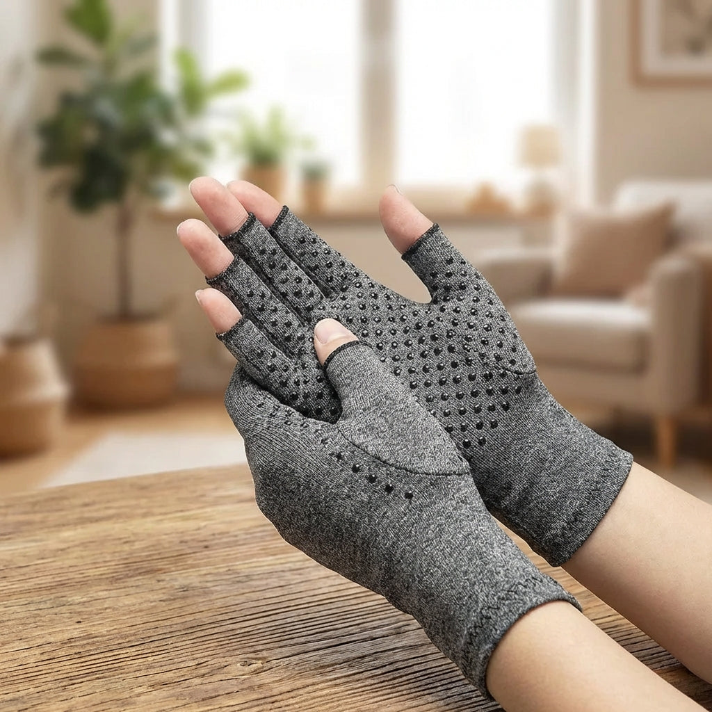 Fingerless compression glove with textured palm grip and wrist support