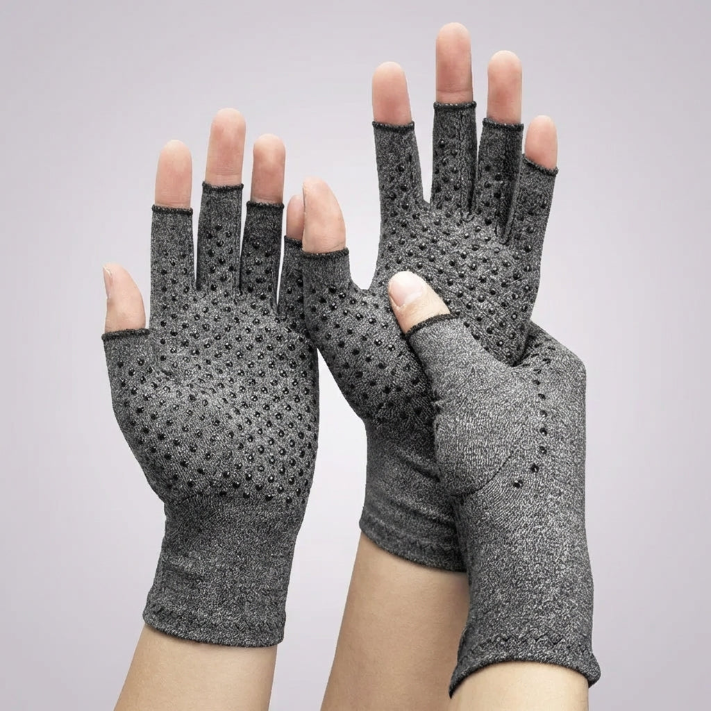 Fingerless compression glove with textured palm grip and wrist support