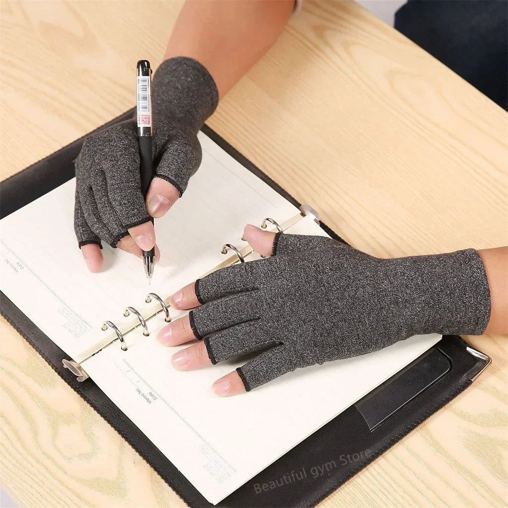 Fingerless compression glove with textured palm grip and wrist support
