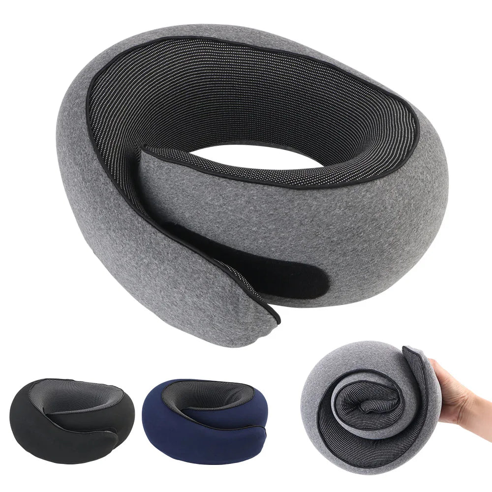 U-shaped travel neck pillow with memory foam responsive filling
