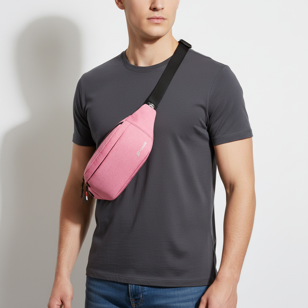 Waterproof nylon waist pack with adjustable strap and compartments