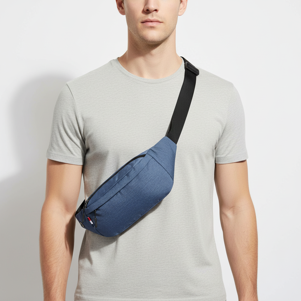 Waterproof nylon waist pack with adjustable strap and compartments