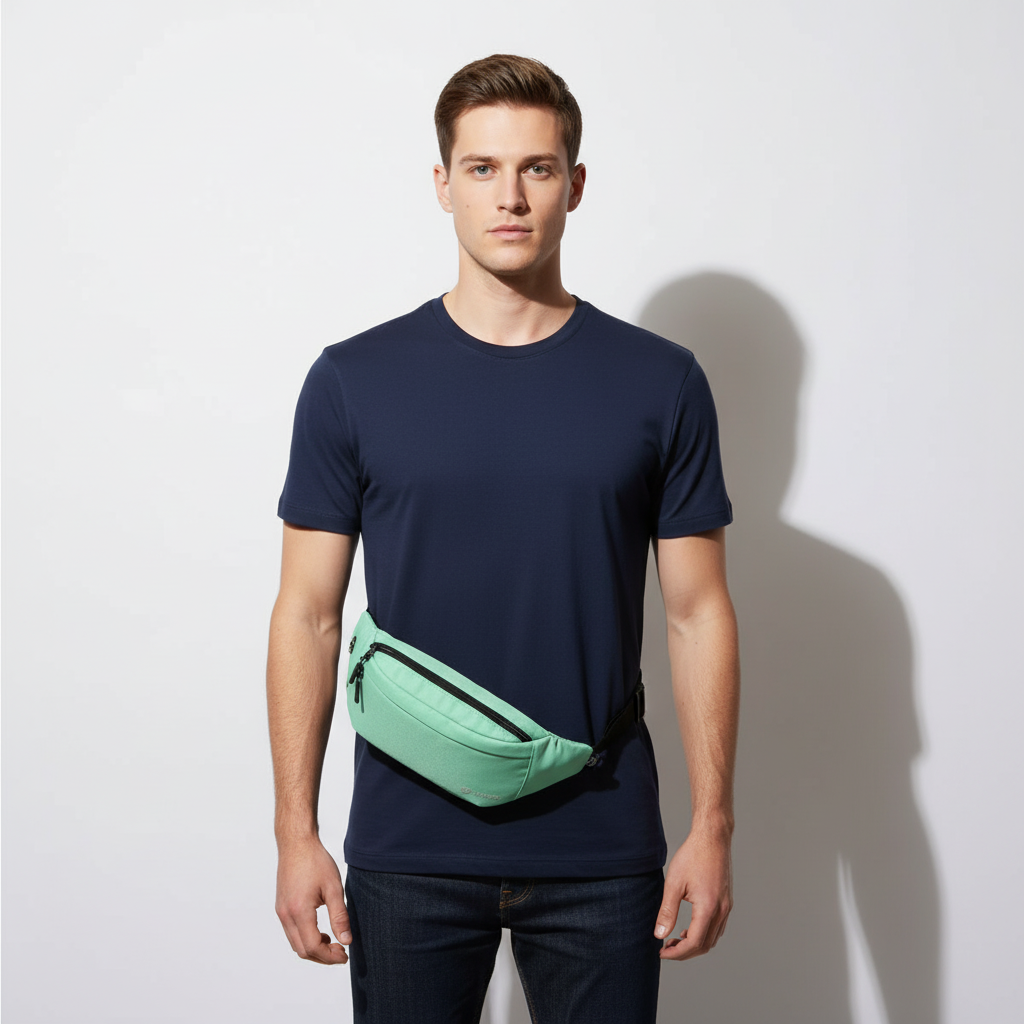 Waterproof nylon waist pack with adjustable strap and compartments