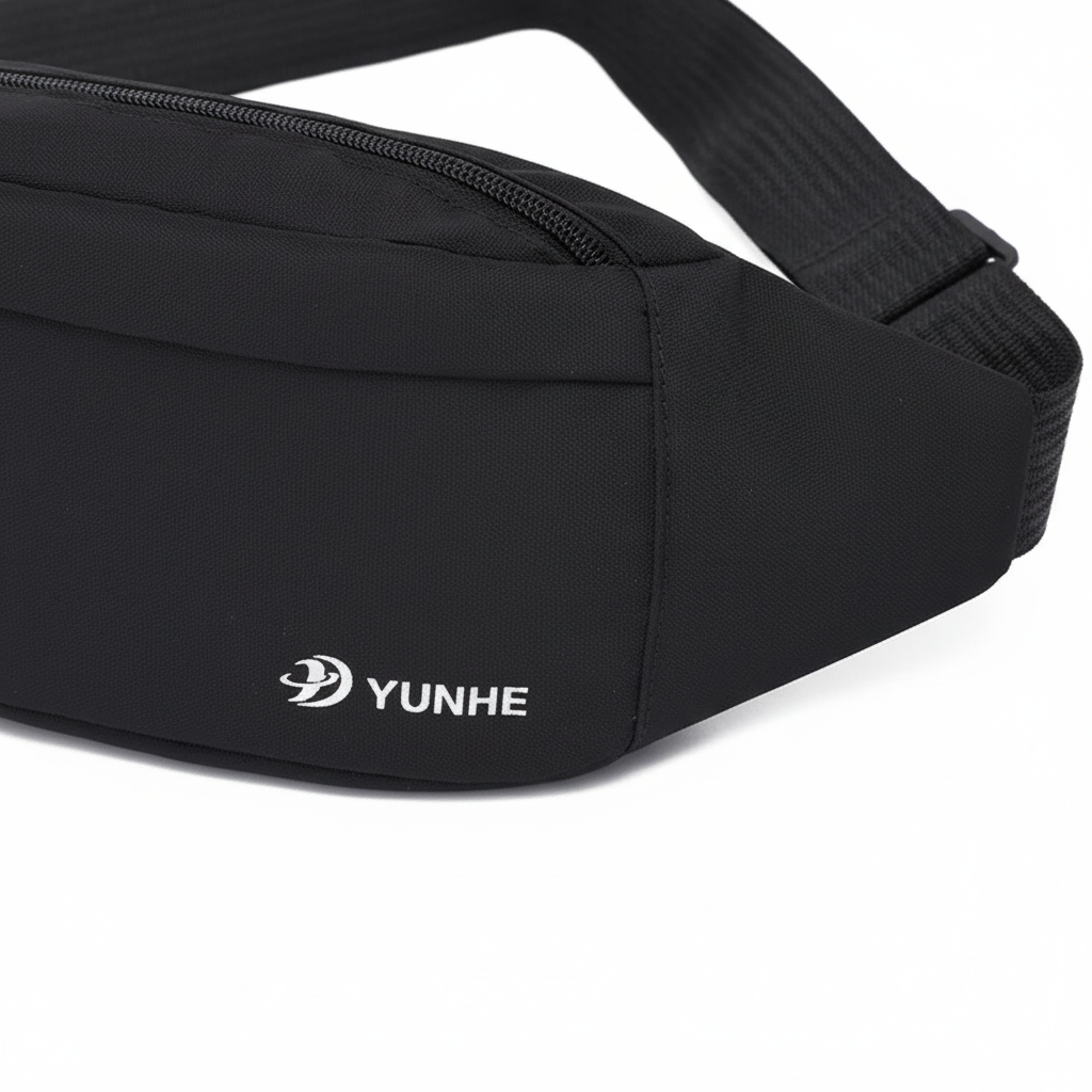 Waterproof nylon waist pack with adjustable strap and compartments