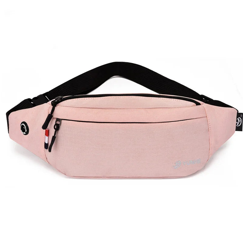 Waterproof nylon waist pack with adjustable strap and compartments