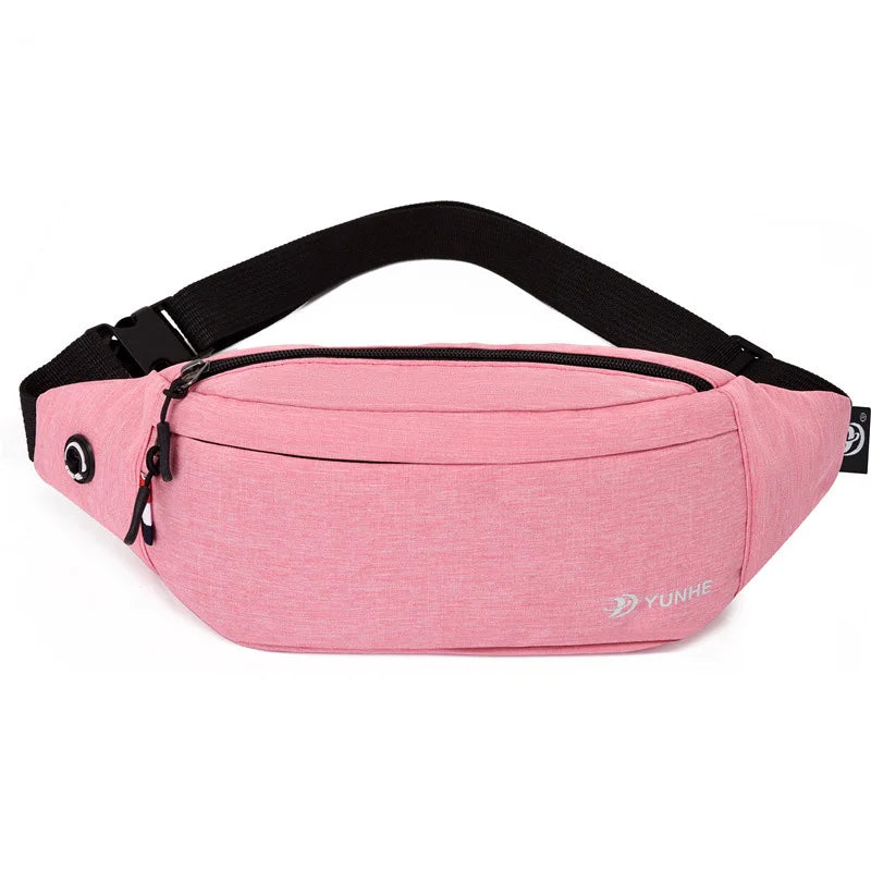 Waterproof nylon waist pack with adjustable strap and compartments