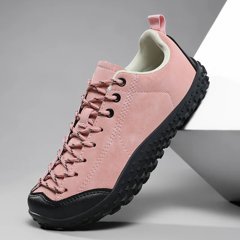 Wide-fit hiking shoes with deep-textured non-slip sole