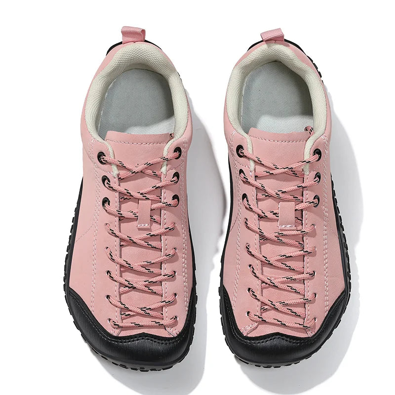 Wide-fit hiking shoes with deep-textured non-slip sole