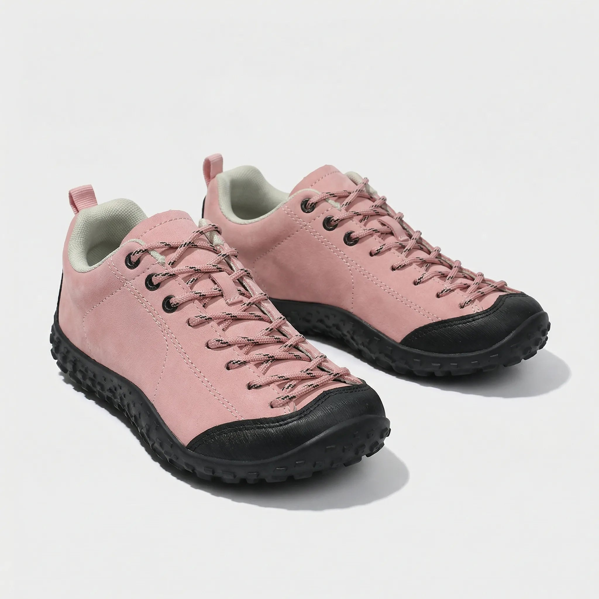 Wide-fit hiking shoes with deep-textured non-slip sole
