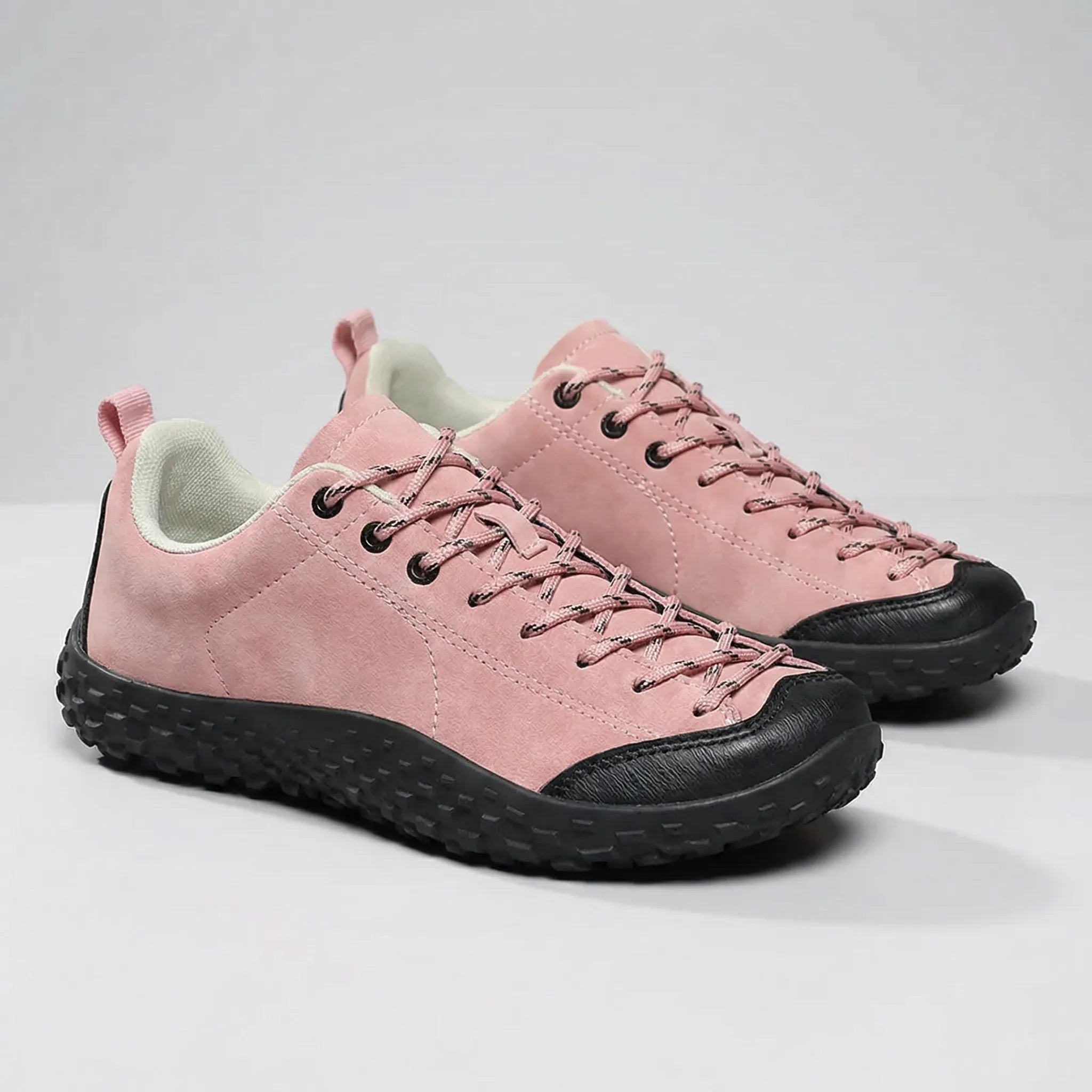 Wide-fit hiking shoes with deep-textured non-slip sole