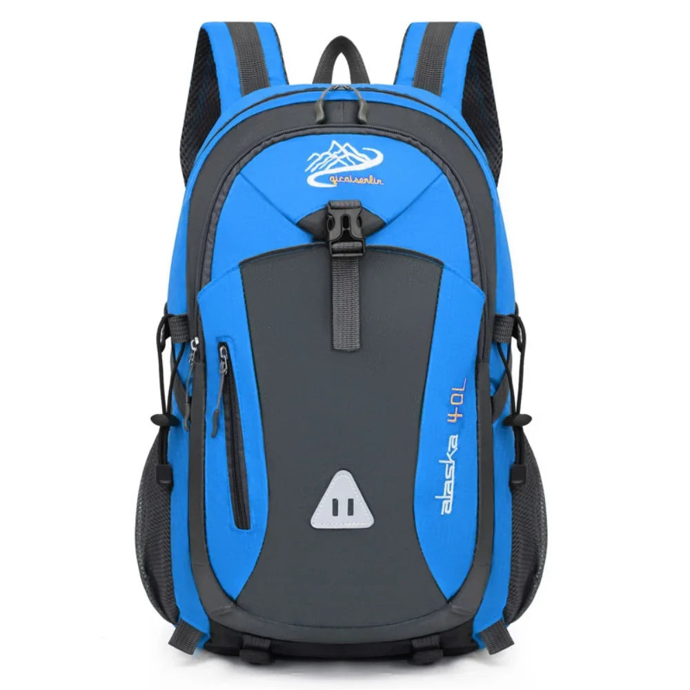 Multi-compartment hiking backpack with water-repellent nylon exterior