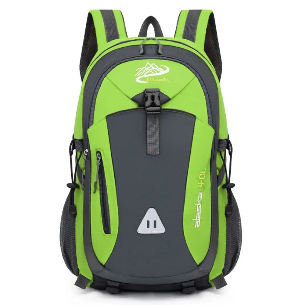 Multi-compartment hiking backpack with water-repellent nylon exterior