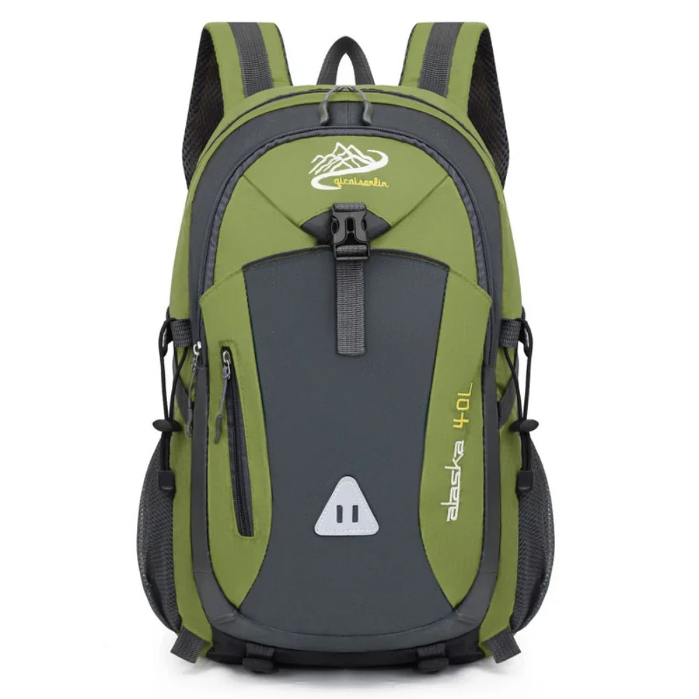 Multi-compartment hiking backpack with water-repellent nylon exterior