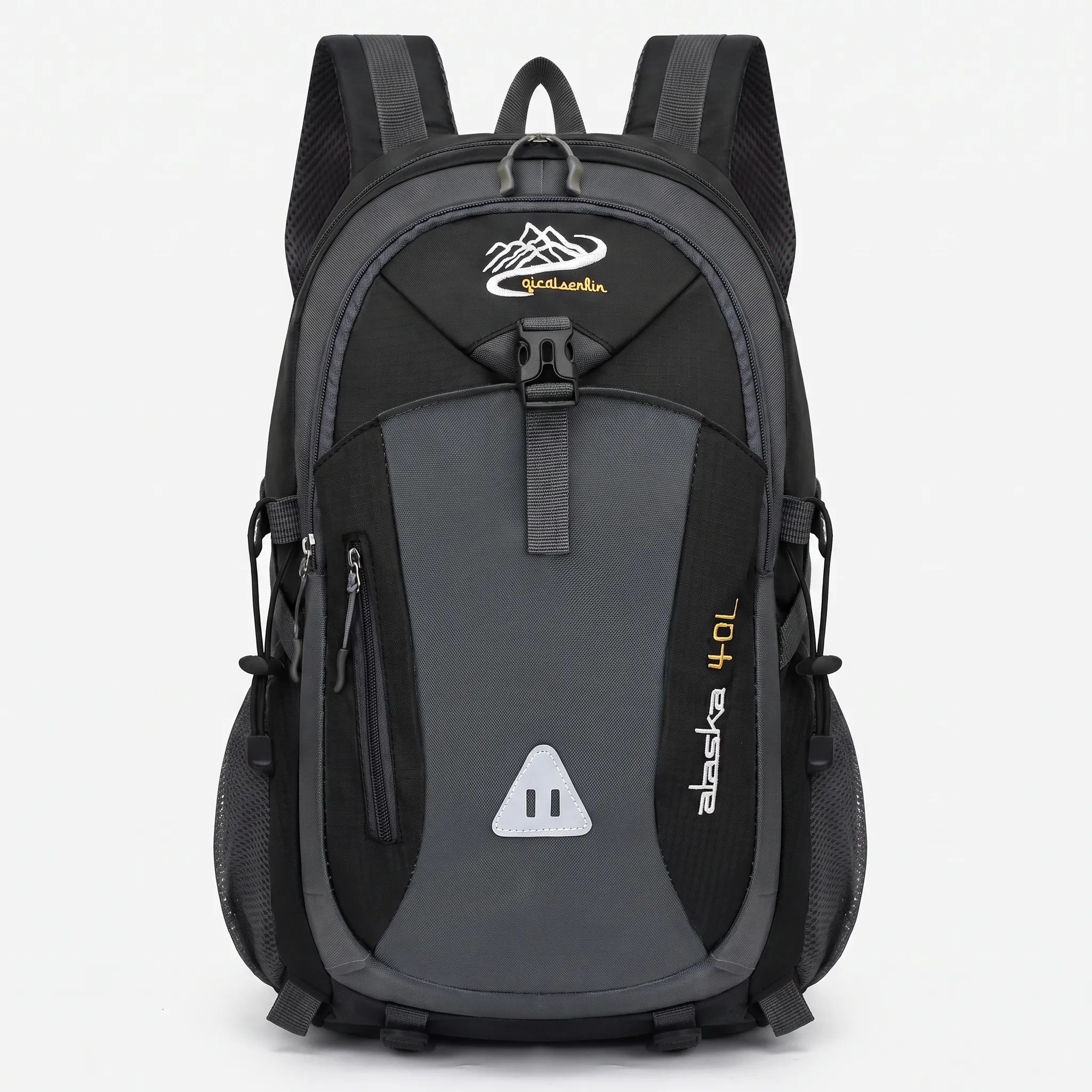 Multi-compartment hiking backpack with water-repellent nylon exterior